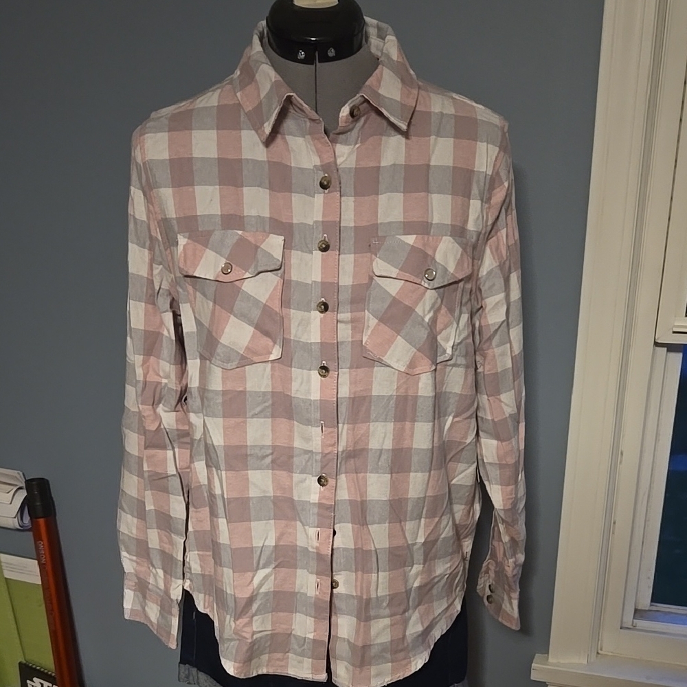 NWT Pink and White Plaid Button-Up Shirt